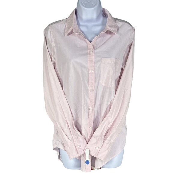 Athleta Women M Pale Pink Button Up Blouse Long Sleeve Back Stripe Casual Office - Picture 4 of 16